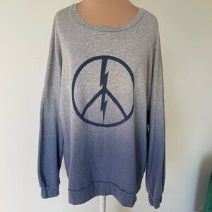 Lauren Moshi Ombre Gray Blue Peace Sign Lightening Bolt Graphic Sweatshirt Sz XS